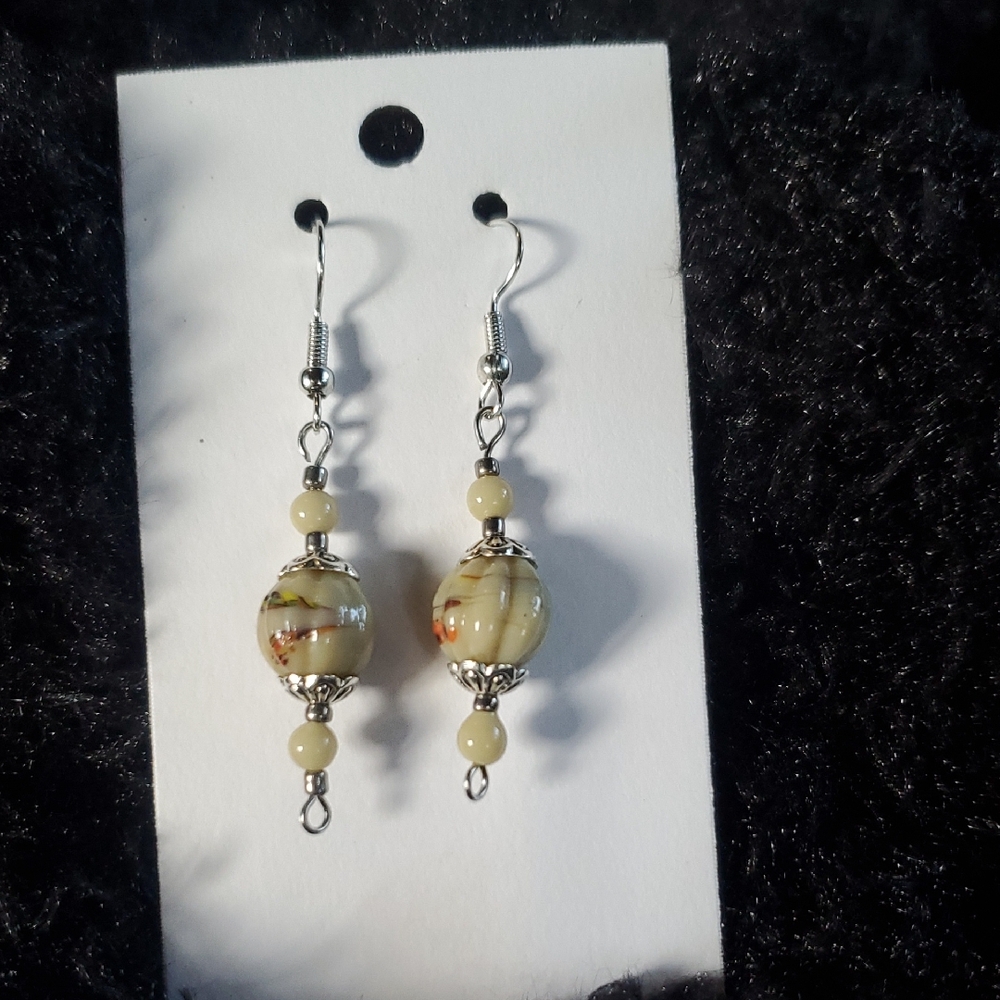 Elegant Silver and Cream Beaded Earrings
